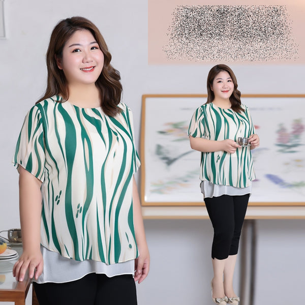 (XL-7XL) Plus Size Green Waves Tunic Blouse (EXTRA BIG SIZE)