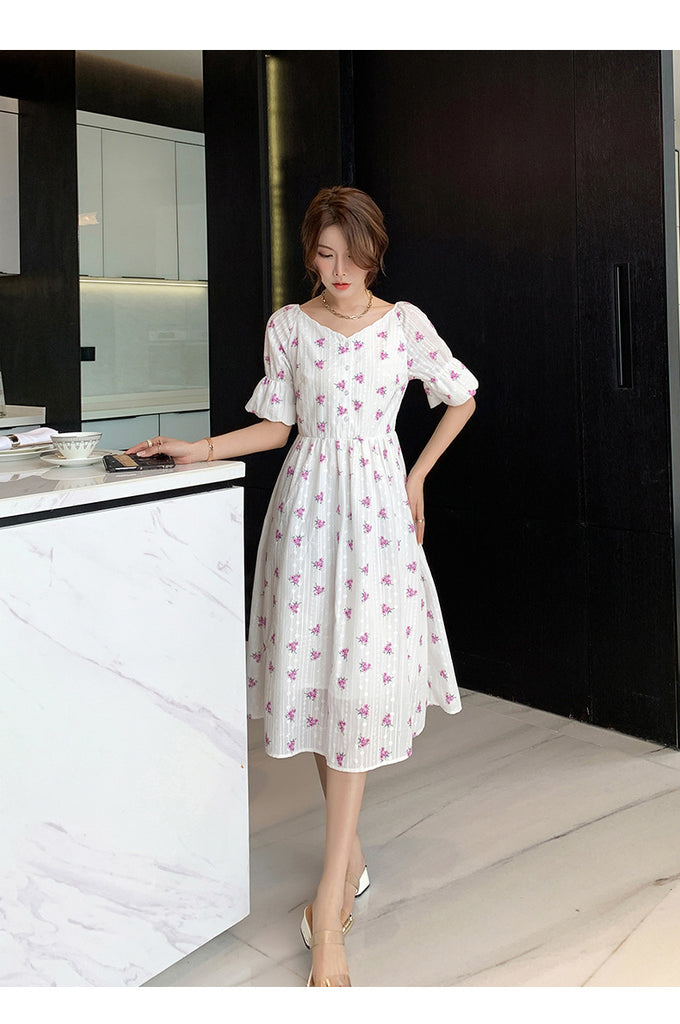 Plus Size Purple Floral Scallop Midi Dress Pluspreorder