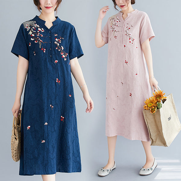 Plus Size Cheongsam Midi Dress