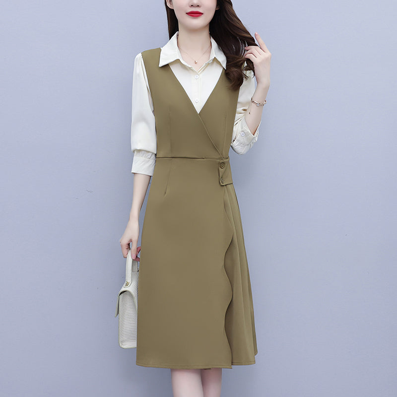 Plus Size Korean Work Long Sleeve Shirt Dress