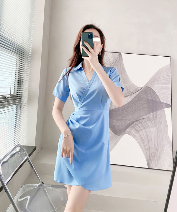 Plus Size Korean Short Wrap Shirt Dress