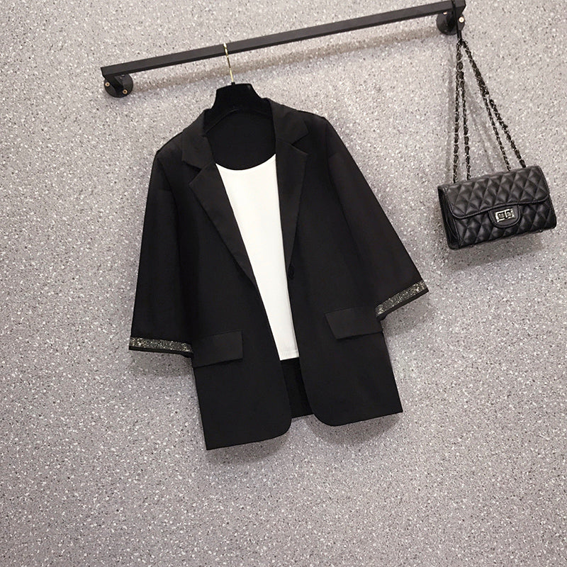 Plus Size Korean Sparkle Sleeve Blazer