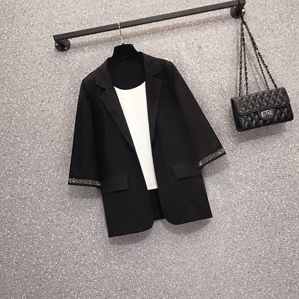 Plus Size Korean Sparkle Sleeve Blazer