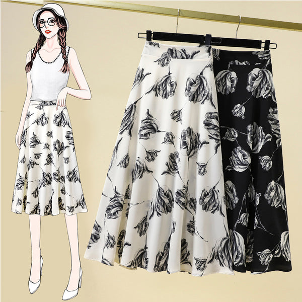 Plus Size Floral Graphic Swing Midi Skirt