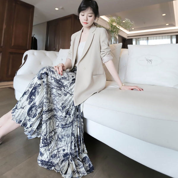 Plus Size Scenery Pleat Midi Skirt
