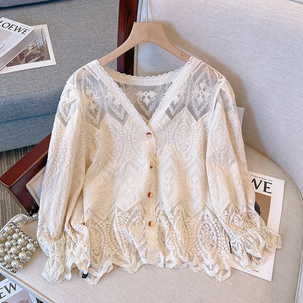 Plus Size Korean Lace Blouse Cardigan