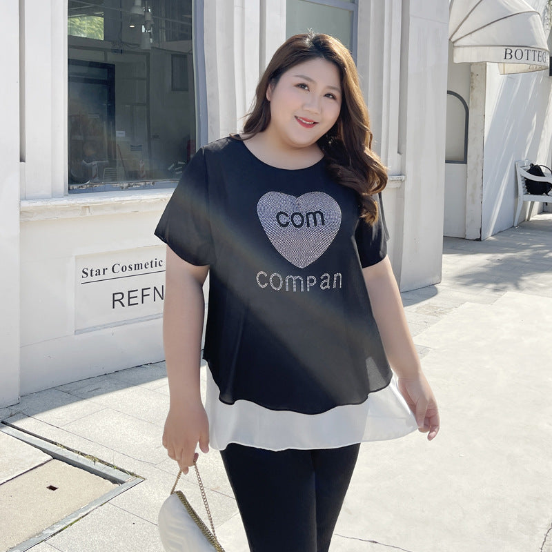 Plus Size Embellished Heart Chiffon Hem Tunic Top