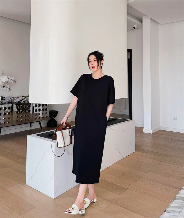 plus size midi t shirt dress Plus Size Korean Black Open Back Midi T Shirt Dress – Pluspreorder