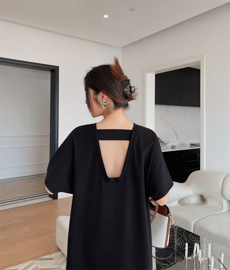 Plus Size Korean Black Open Back Midi T Shirt Dress Pluspreorder Plus Size Korean Black Open Back Midi T Shirt Dress Pluspreorder