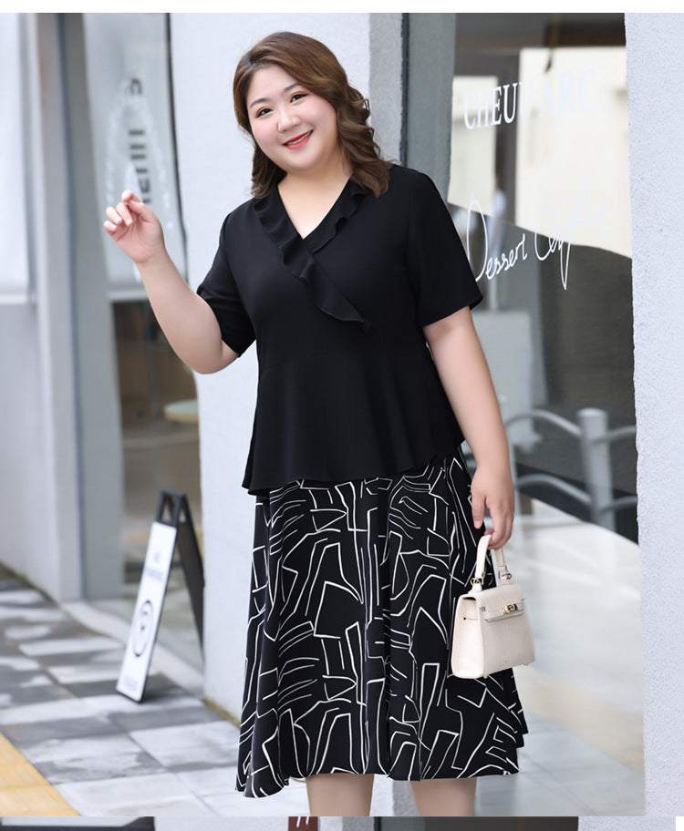 XL-7XL) Plus Size Print Black Peplum Dress (EXTRA BIG SIZE) – Pluspreorder