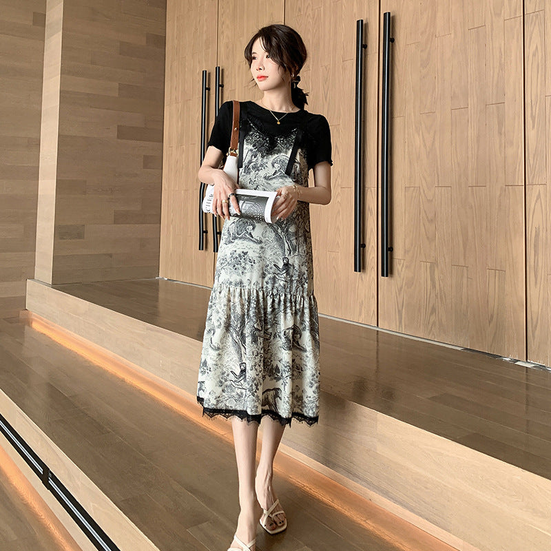 Plus Size 2 Piece Top and Sleeveless Drawing Midi Dress Pluspreorder