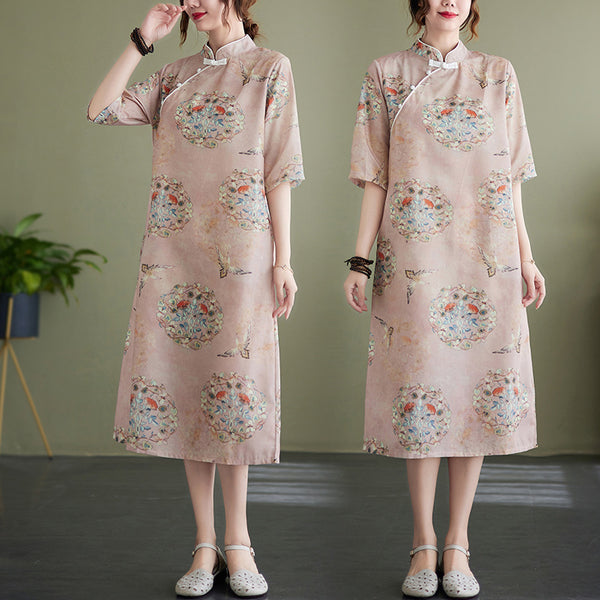 Plus Size Orient Cheongsam Midi Dress