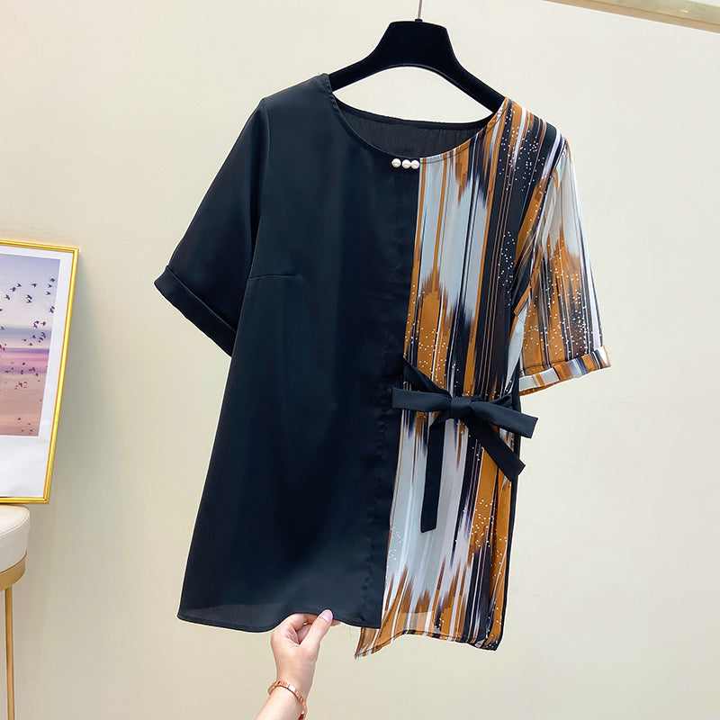 Plus Size Pearl Stripe Side Tie Blouse