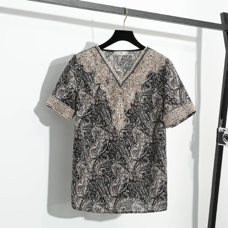 Plus Size Gold Lace Paisley Blouse