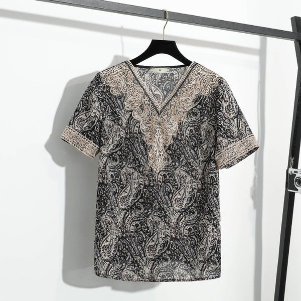 Plus Size Gold Lace Paisley Blouse