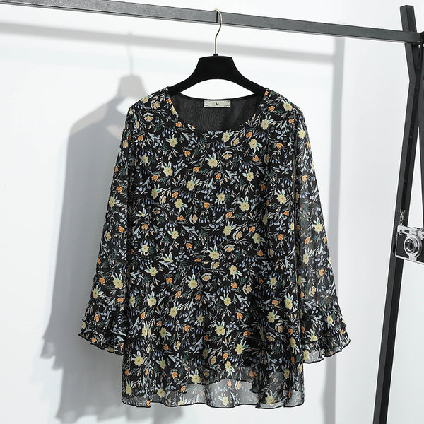 Plus Size Floral Chiffon Mid Sleeve Top