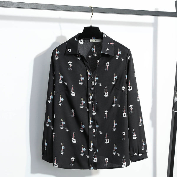 Plus Size Guitar Long Sleeve Blouse