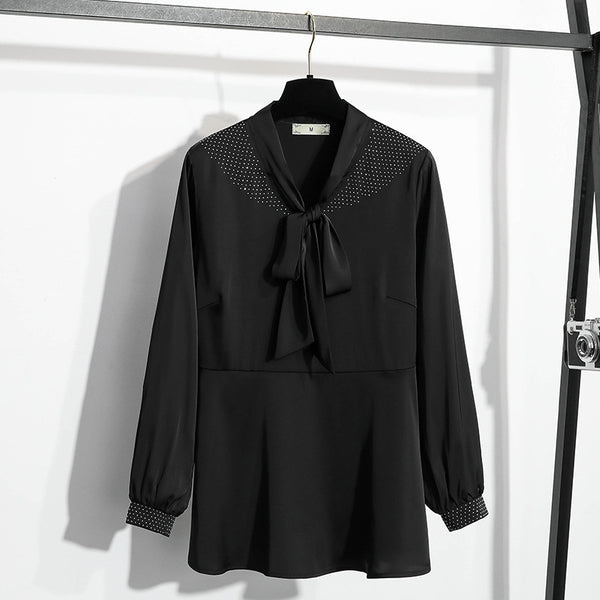 Plus Size Embellished Pussybow Long Sleeve Blouse