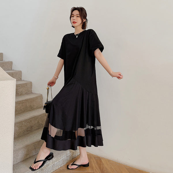 Plus Size Tulle Hem T Shirt Midi Dress