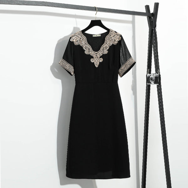 Plus Size Gold Lace Formal Dress