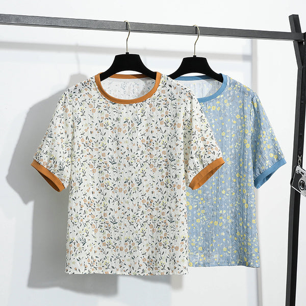 Plus Size Lace Floral Ringer Top