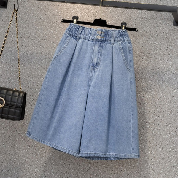 Plus Size Denim Wide Leg Shorts