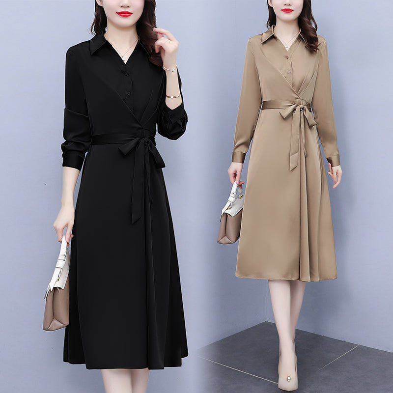 Plus Size Korean Wrap Midi Shirt Dress