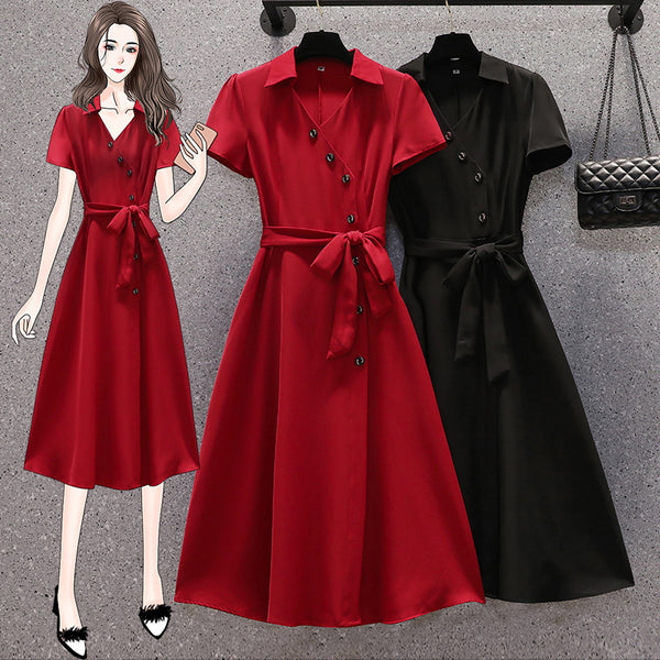 Plus Size Bias Buttons Midi Shirt Dress