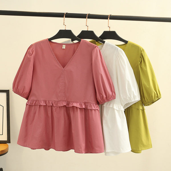 Plus Size Puff Sleeve Peplum Blouse