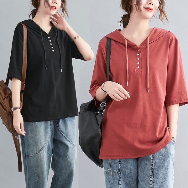 Plus Size Hoodie Henley Top
