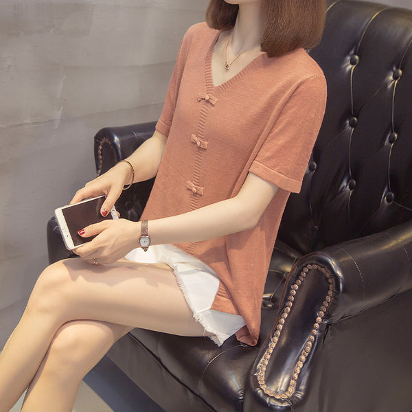 Plus Size Knit Modern Cheongsam Top