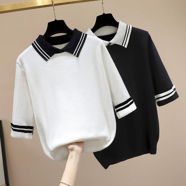 Plus Size Korean Knit Collar Blouse