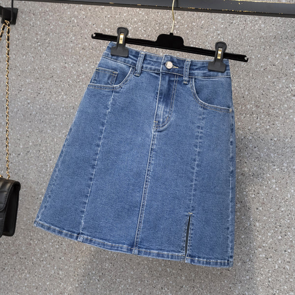 Plus Size Slit Denim Mini Skirt