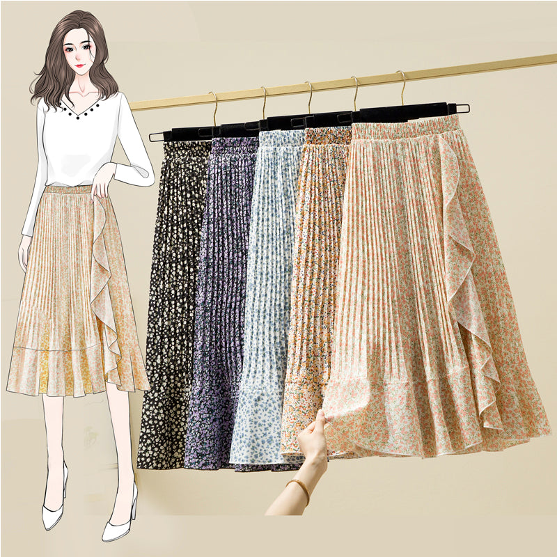 Plus Size Floral Pleat Midi Skirt