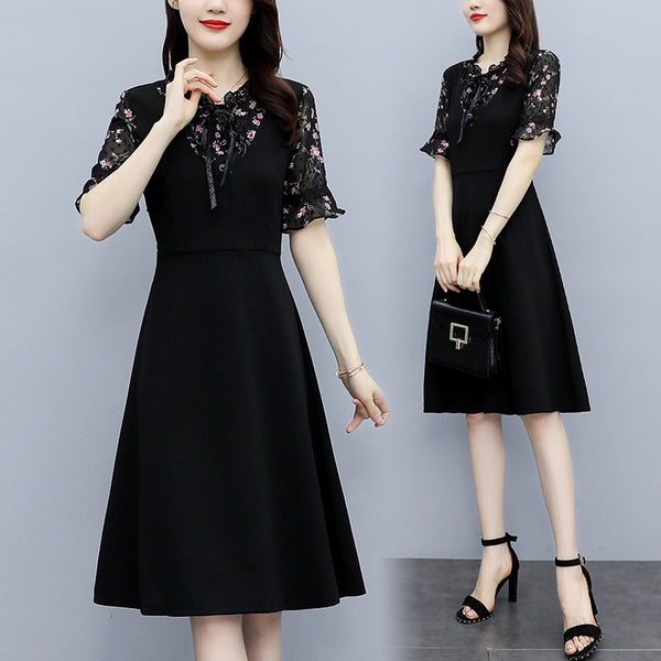 Plus Size Floral Ribbon Dress