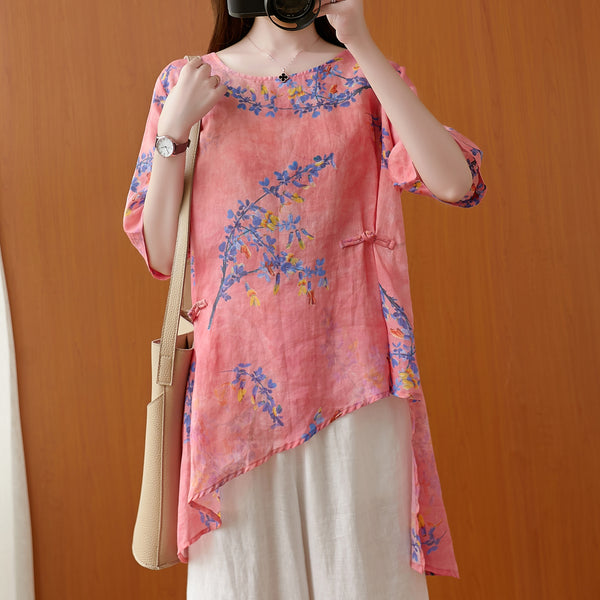 Plus Size Longer Back Floral Cheongsam Blouse