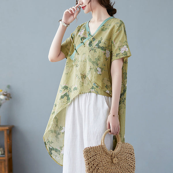 Plus Size Longer Back Floral Cheongsam Blouse