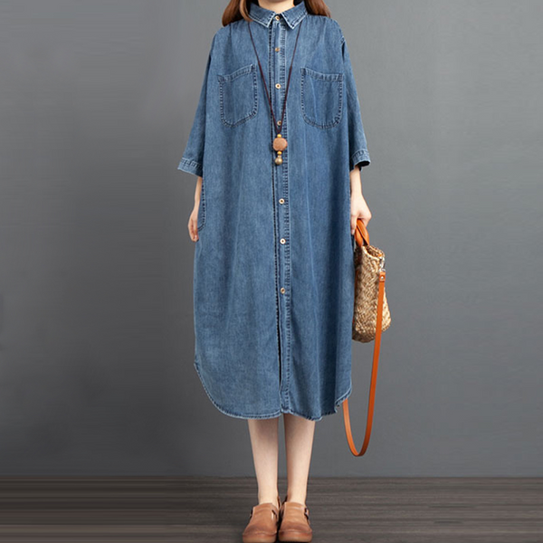 Plus Size Denim Midi Shirt Dress