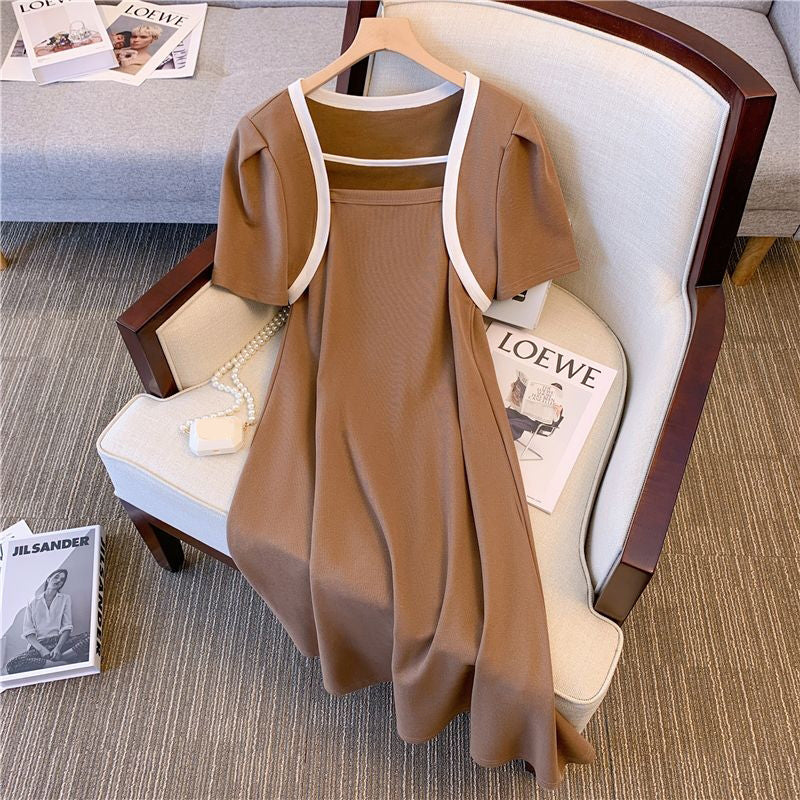 Plus Size Korean Crop Top and Sleeveless Dress Set