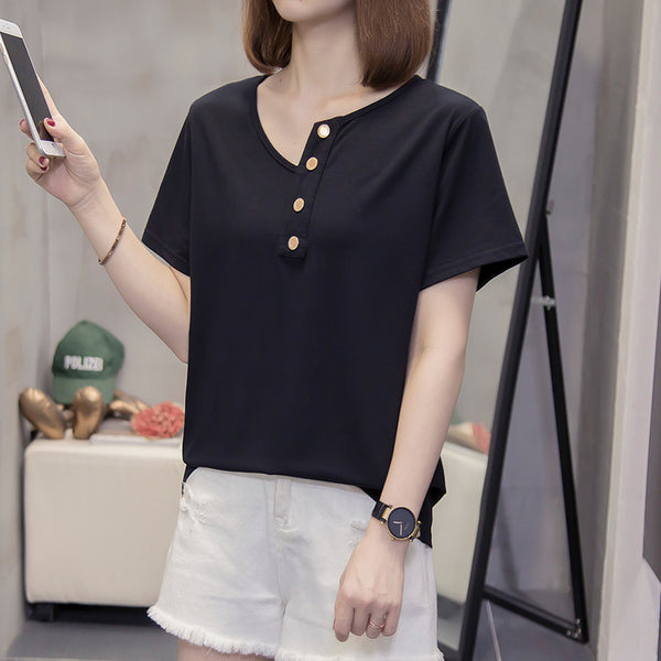 Plus Size Buttons T Shirt