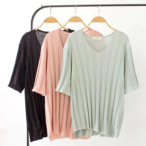 Plus Size Knit V Neck Blouse