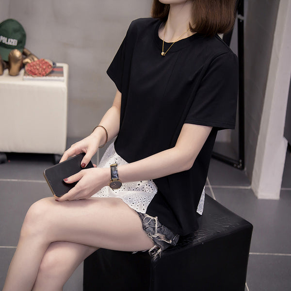 Plus Size Cutout Lace Short Sleeve Blouse