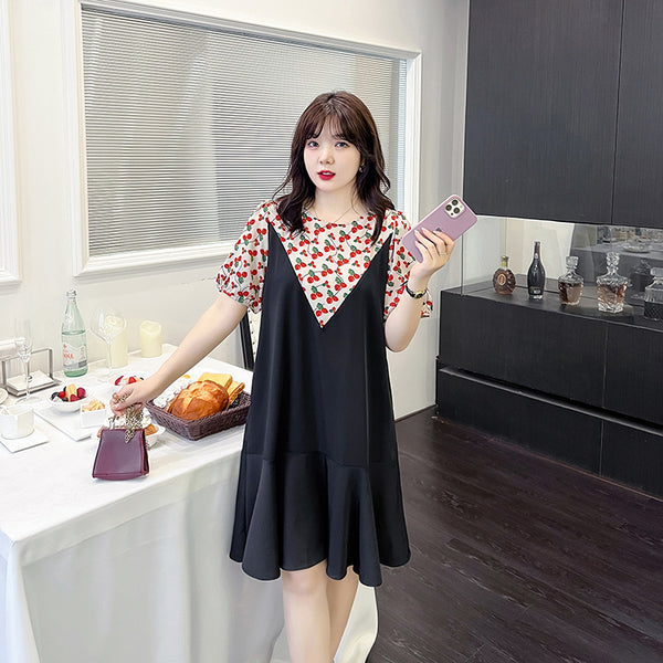 Plus Size Korean Mock 2 Piece Cherry Dress
