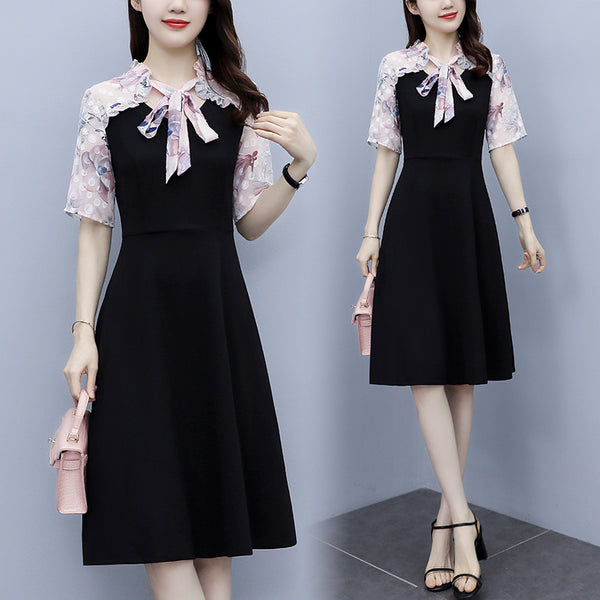 Plus Size Pink Floral Pussybow Dress