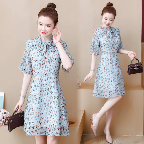 Plus Size Blue Pussybow Dress