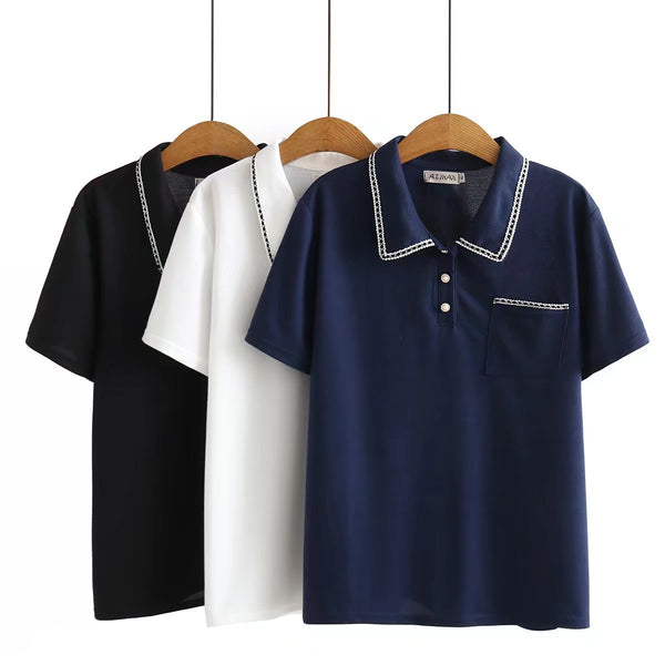 Plus Size Scallop Polo Blouse