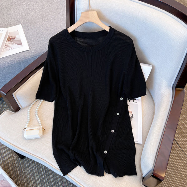 (Special Price!) Plus Size Korean Button Side Blouse