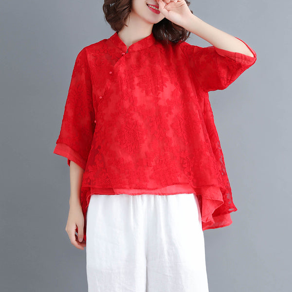 Plus Size Crepe Cheongsam Blouse