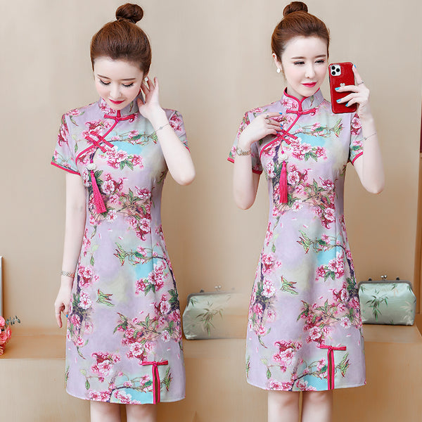 Plus Size Vintage Floral Cheongsam Dress