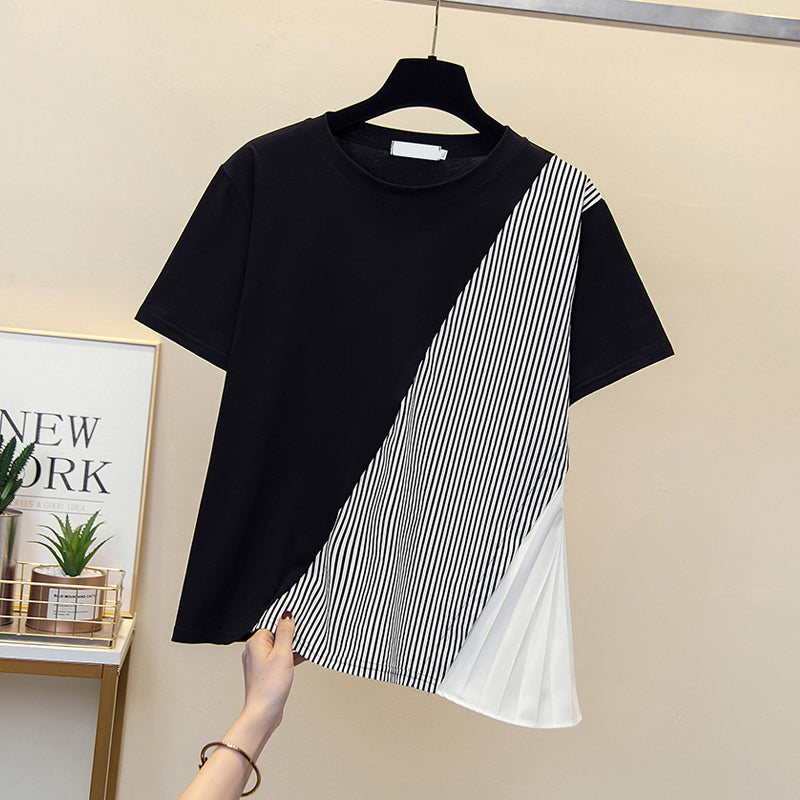 Plus Size Stripes Pleat Side Top